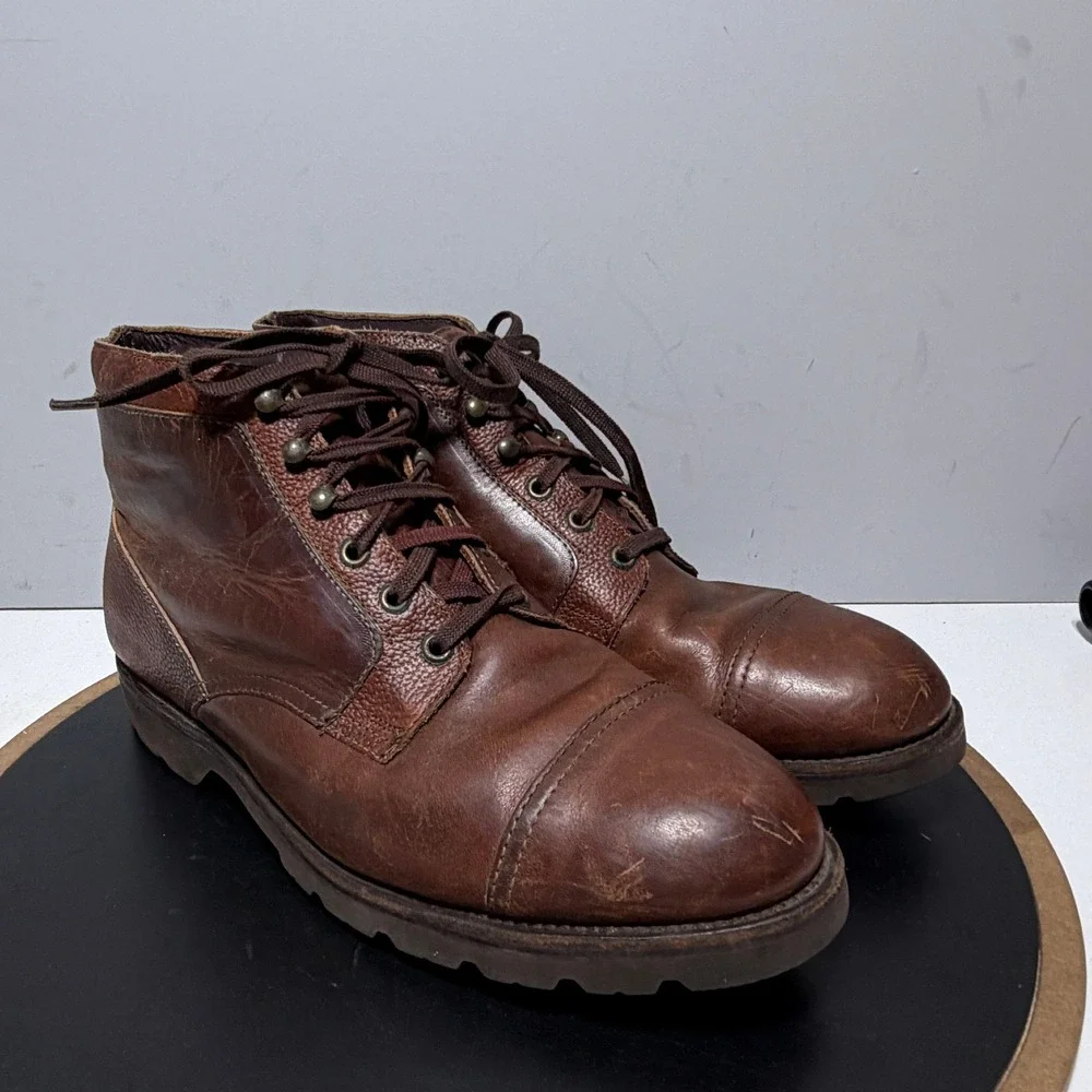 Allen Edmonds Cascade Boots Men 11 D Cap Toe Pebbled Leather Brown Workwear 7083